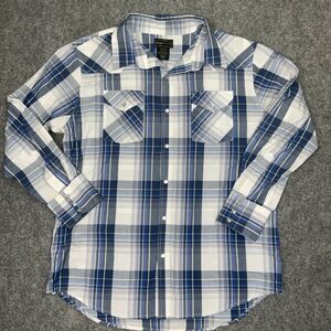 High Noon Shirt Mens Size L Blue Plaid Pearl Snap Western Cowboy